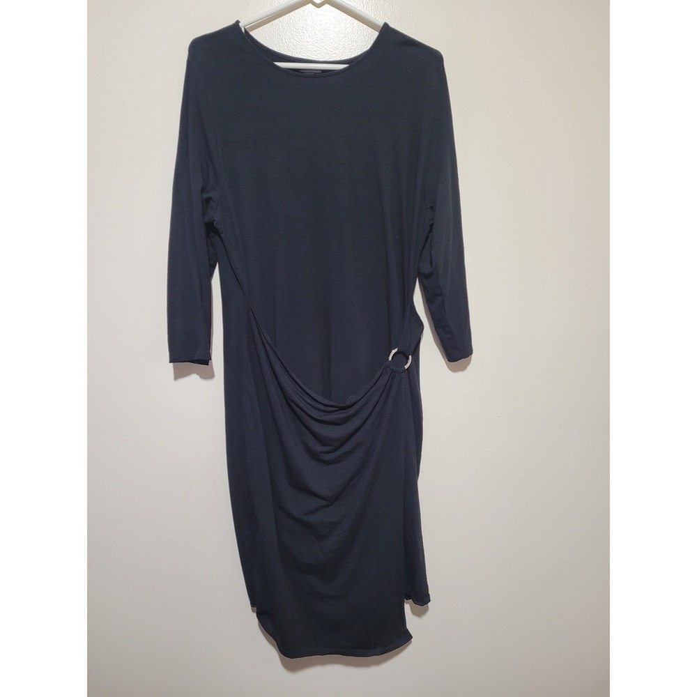 J. Jill Wearever Dress Womens L Tall Black Draped Ring Midi 3/4 Sleeve